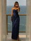 Elegant Navy Blue Strapless Prom Dress Ruched Mermaid Evening Gown,OLP1801