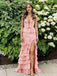 Lovely Pink V-Neck Mermaid Side Slit Long Prom Dress Ideas, Evening Party Dresses, OLP1682