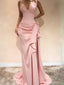 Sexy Sweetheart Neck Ruched Pink Silk Prom Dress with Slit, OLP1709