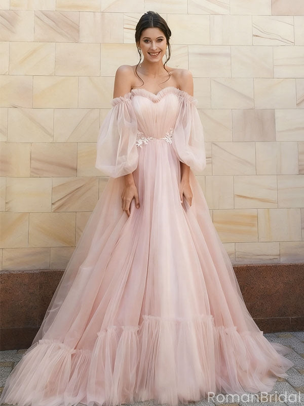 Elegant Pink Sweetheart A Line Long Prom Dress Ideas, Evening Party Dresses, OLP1684