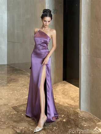 Sexy Purple One-Shoulder Sleeveless Mermaid Side Slit Long Prom Dress Ideas, Evening Party Dresses , OLP1206