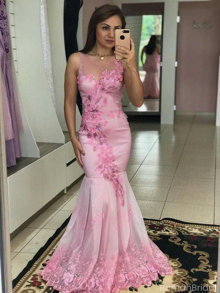 Unique Floral Pink Halter Mermaid Long Prom Dress Ideas, Evening Party Dresses, OLP1526