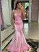 Unique Floral Pink Halter Mermaid Long Prom Dress Ideas, Evening Party Dresses, OLP1526