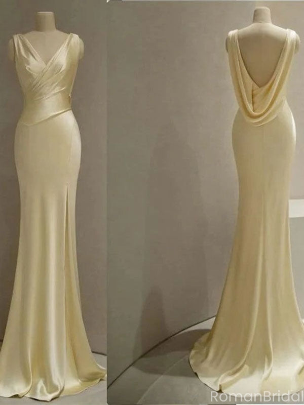 Elegant Yellow V-Neck Mermaid Long Prom Dress Ideas, Evening Party Dresses, OLP1582