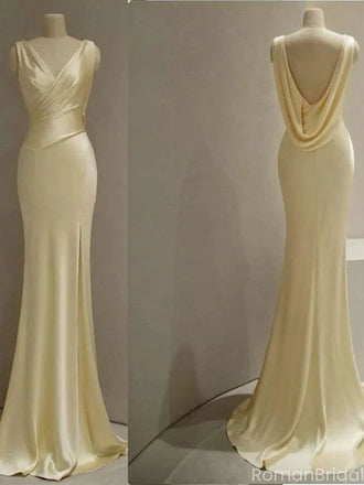 Elegant Yellow V-Neck Mermaid Long Prom Dress Ideas, Evening Party Dresses, OLP1582