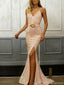 Charming Pink V-Neck Mermaid Side Slit Long Prom Dress Ideas, Evening Party Dresses, OLP1679
