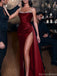 Sexy Red Spaghetti Strap Mermaid Side Slit Long Prom Dress Ideas, Evening Party Dresses , OLP1223