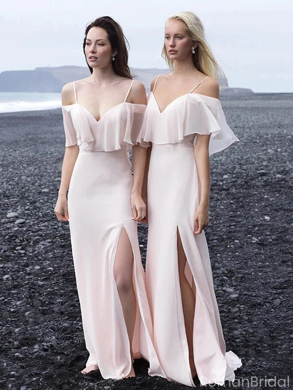 Elegant Pink Off-Shoulder Mermaid Side Slit Long Prom Dress Ideas, Evening Party Dresses, OLP1486