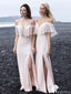 Elegant Pink Off-Shoulder Mermaid Side Slit Long Prom Dress Ideas, Evening Party Dresses, OLP1486