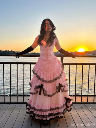 Unique Pink Spaghetti Strap A-Line Long Prom Dress Ideas, Evening Party Dresses, OLP1504