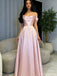 Classy Off-Shoulder Satin Prom Dress A-Line Floor Length Evening Gown,OLP1816