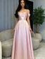 Classy Off-Shoulder Satin Prom Dress A-Line Floor Length Evening Gown,OLP1816