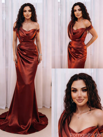 Unique Burgundy Off-Shoulder Mermaid Long Prom Dress Ideas, Evening Party Dresses, OLP1597