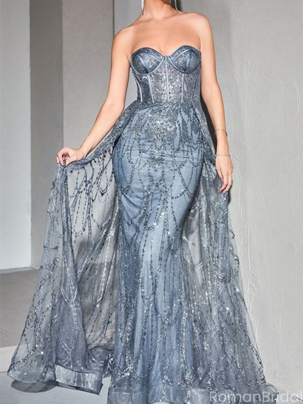 Sparkly Blue Sweetheart Mermaid Long Prom Dress Ideas, Evening Party Dresses, OLP1557
