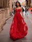Red Appliques Tulle Spaghetti Strap See Through Evening Party Long Prom Dresses,OLP1725