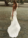 Simple Spaghetti Strap Sleeveless Mermaid White Satin Long Wedding Dresses With Trailing, WD0549