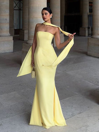 Simple Sweetheart Sleeveless Mermaid Crepe Long Evening Prom Dresses Online, OLP647