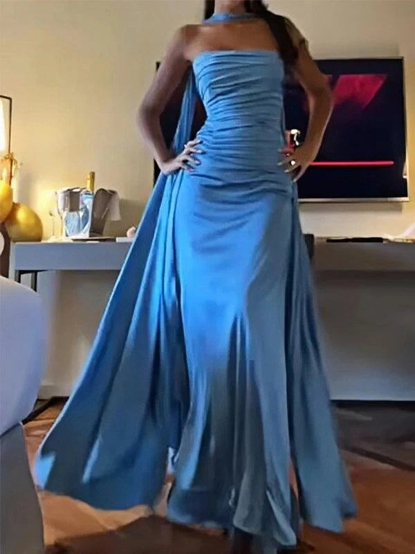 Sexy Sweetheart Sleeveless Mermaid Satin Long Prom Dresses Online, OL497