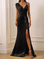 Sexy V-neck Sleeveless Mermaid Satin Evening Prom Dresses Online, OLP946