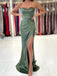 Sexy Sweetheart Sleeveless Mermaid Satin Green Long Prom Dresses With Trailing Online, OL569