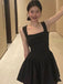 Elegant Square Sleeveless A-line Satin Black Homecoming Dresses For Party Online, HD0986