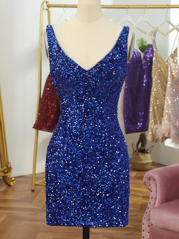 Sexy V-neck Sleeveless Short Sequin Mermaid Homecoming Dresses For Party Online, HD0827