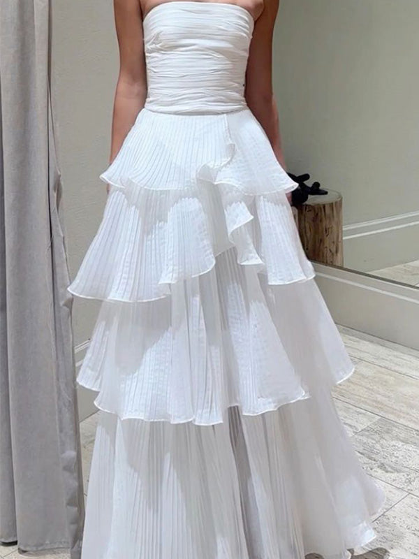 Cute Sweetheart Sleeveless A-line Tulle Ruffles Long Prom Dresses Online, OL539