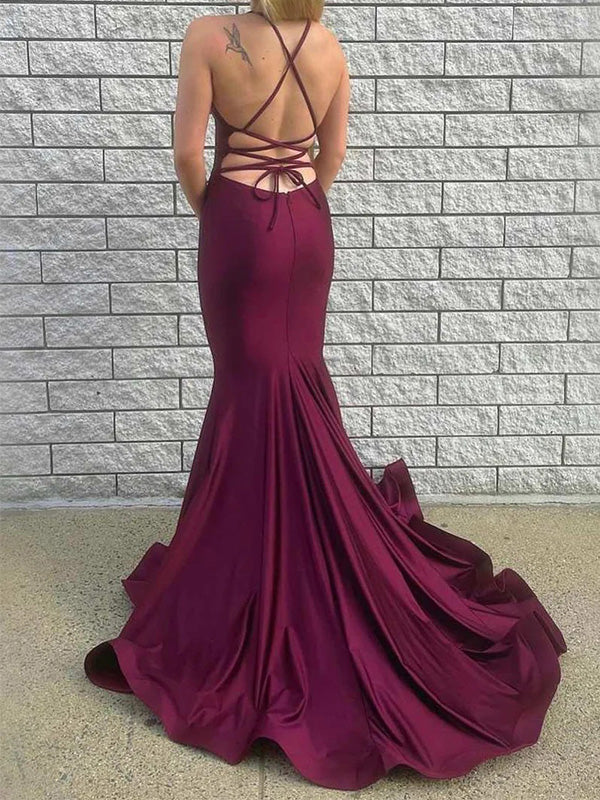 Sexy V-neck Satin Mermaid Long Prom Dress With Trailing Online, OL287