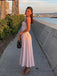 Spaghetti Strap Sleeveless A-line Crepe Pink Long Prom Dresses Online, OL510