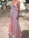 Cute Spaghetti Strap V-neck Sleeveless A-line Long Prom Dresses Online, OLP607