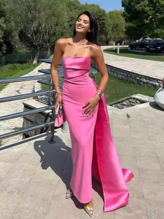 Soft Sweetheart Sleeveless Mermaid Satin Long Evening Prom Dresses Online, OLP635