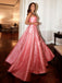 Elegant Sweetheart Sleeveless A-line Satin Long Evening Prom Dresses Online, OLP687