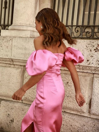 Sexy Off-shoulder Sleeveless Mermaid Satin Evening Prom Dresses Online, OLP856