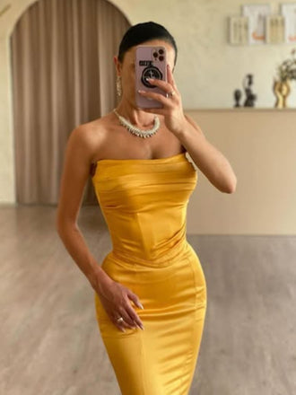 Sexy Sweetheart Sleeveless Mermaid Satin Evening Prom Dresses Online, OLP900