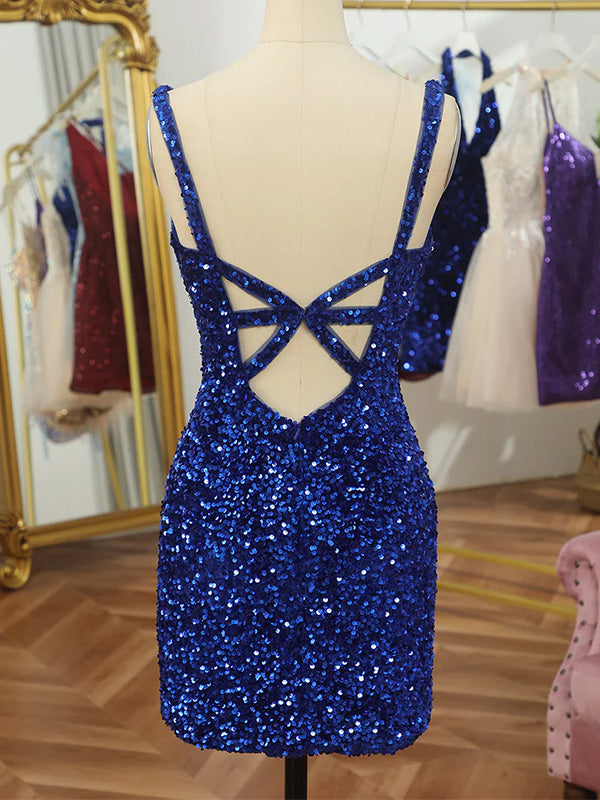 Sexy V-neck Sleeveless Short Sequin Mermaid Homecoming Dresses For Party Online, HD0827