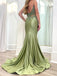 Gorgeous Spaghetti Strap Sleeveless Satin Mermaid Long Prom Dresses With Trailing For Party Online, OL351