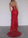 Elegant Spaghetti Strap Sleeveless Mermaid Lace Long Evening Prom Dresses Online, OLP699