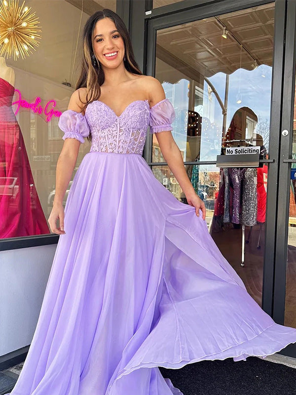 Elegant Sweetheart Sleeveless A-line Chiffon Long Prom Dresses For Party Online, OL363