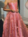 Elegant Sweetheart Sleeveless A-line Satin Long Evening Prom Dresses Online, OLP687