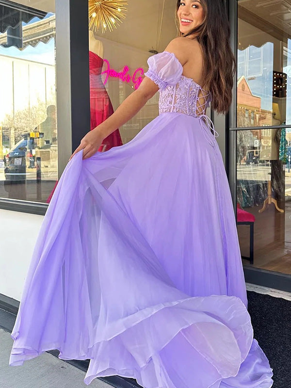 Elegant Sweetheart Sleeveless A-line Chiffon Long Prom Dresses For Party Online, OL363