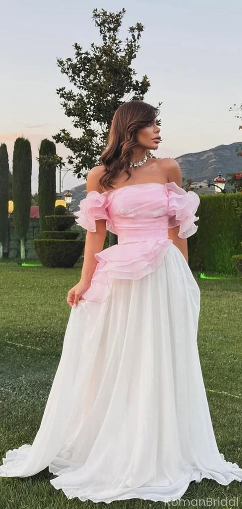 Elgant Pink Off-Shoulder A-Line Long Prom Dress Ideas, Evening Party Dresses, OLP1535