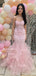 Fancy Pink Sweetheart Corset Prom Dress 3D Floral Ruffle Tiered Mermaid Gown,OLP1842