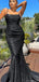 Sparkly Black Spaghetti Strap Mermaid Long Prom Dress Ideas, Evening Party Dresses, OLP1554