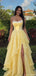 Unique Yellow Ruffle Prom Gown Strapless Cowl Neck High-Low Tiered Dress,OLP1853