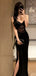 Sexy Black Spaghetti Strap Mermaid Side Slit Lace Long Prom Dress Ideas, Evening Party Dresses , OLP1217