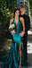 Elegant Green V-Neck Mermaid Side Slit Long Prom Dress Ideas, Evening Party Dresses, OLP1644