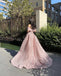 Charming Pink Off-Shoulder A-Line Long Prom Dress Ideas, Evening Party Dresses, OLP1566