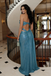 Glamorous Sparkle Blue Prom Dress Corset Bodice High Slit Beaded Sweetheart,OLP1971