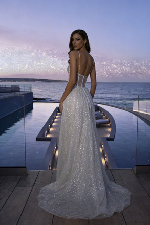 Fancy Silver Sequin Prom Gown Sheer Corset Bodice Mini Dress Tulle Overskirt,OLP2119
