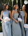 Elegant Blue Mismatched Sleeveless Mermaid Long Bridesmaid Dresses Online, BG910